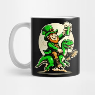 Irish Fantasy: Leprechaun Astride T-Rex Celebration Shirt for St. Patrick's Mug